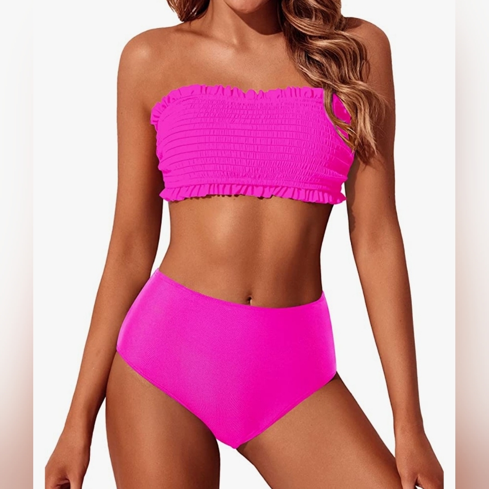 💝Yonique 2 Piece Bandeau High-waisted Swimsuit Set
